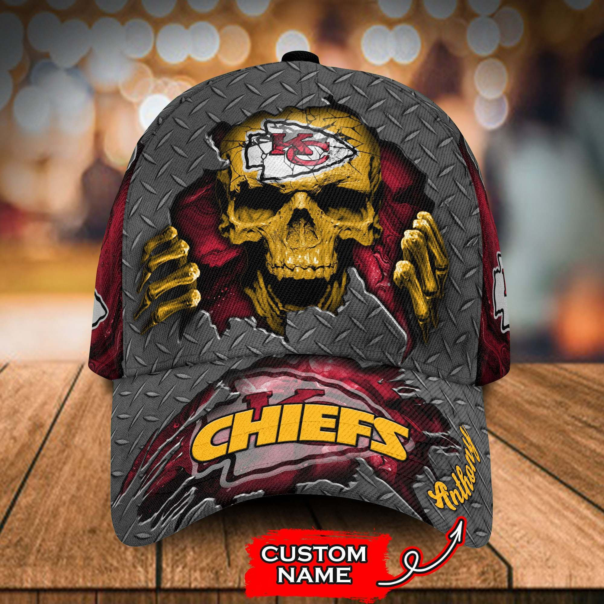 Personalized Kansas City Chiefs Skull All Over Print 3D Baseball Cap