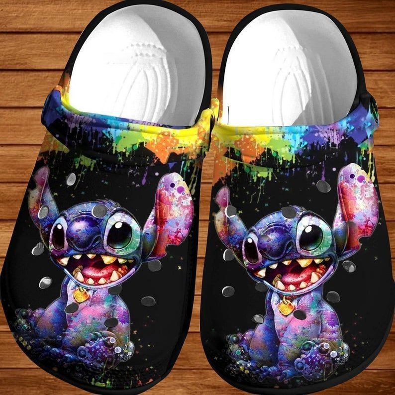 Stitch And Lilo Funny Crocs Crocband Clog Comfortable Water Shoes In Black