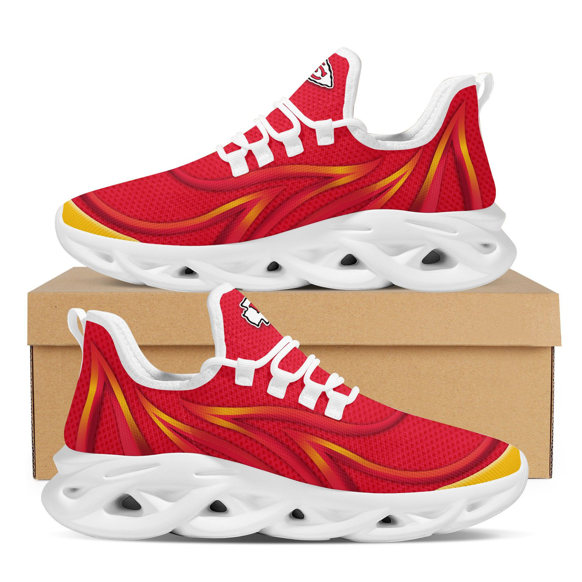 Kansas City Chiefs Neon Flames Design Trending Max Soul Clunky Sneaker Shoes For Mens Womensamerican Football Team Fans