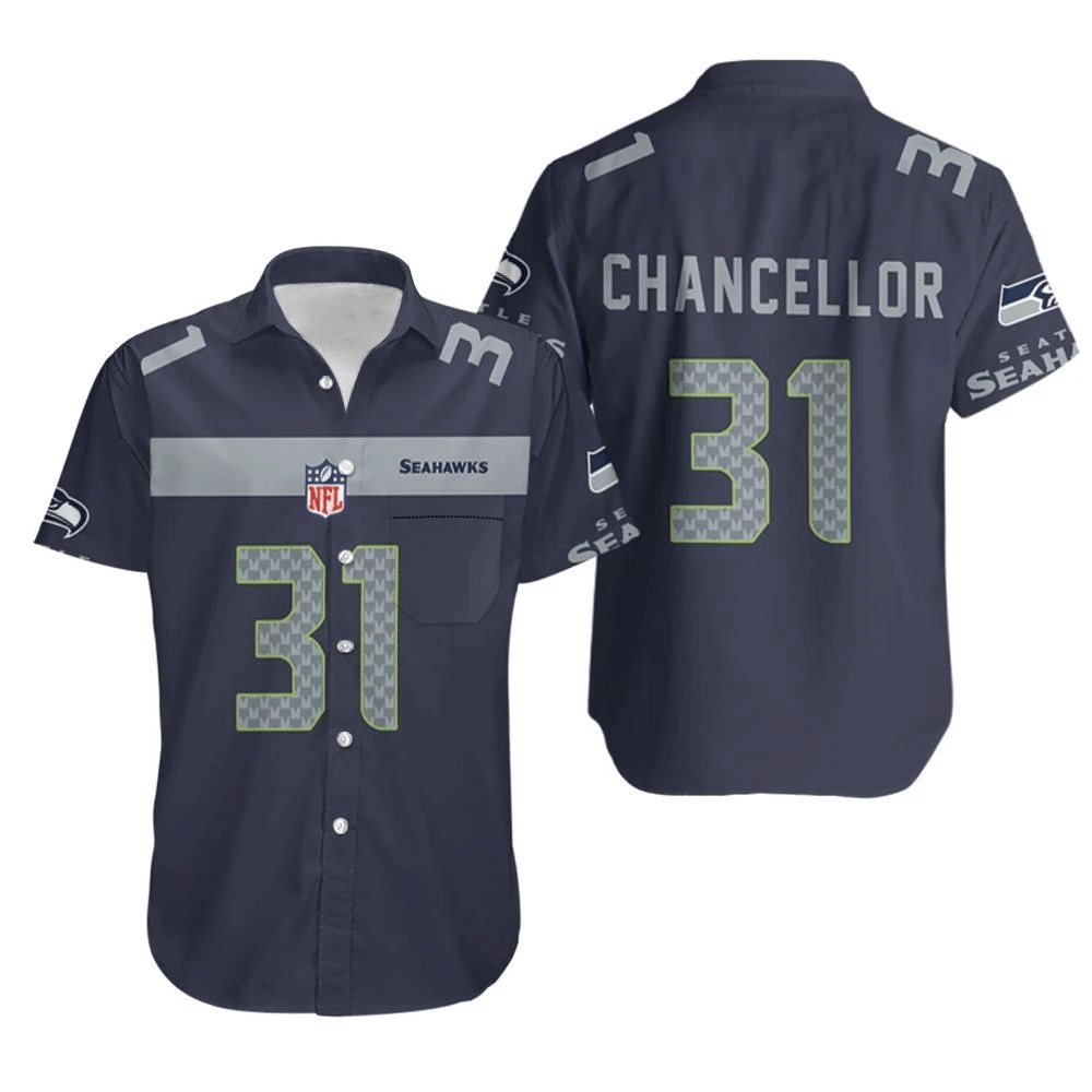 Seattle Seahawks Kam Chancellor Team Color Jersey Inspired Hawaiian Shirt Combo Beach