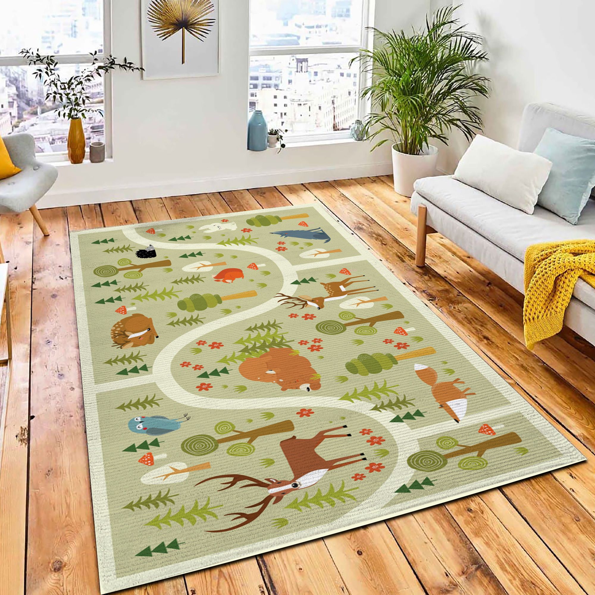 Vector Forest Maze Animals Cartoon Carpet Rug Kids Rug Home Decor