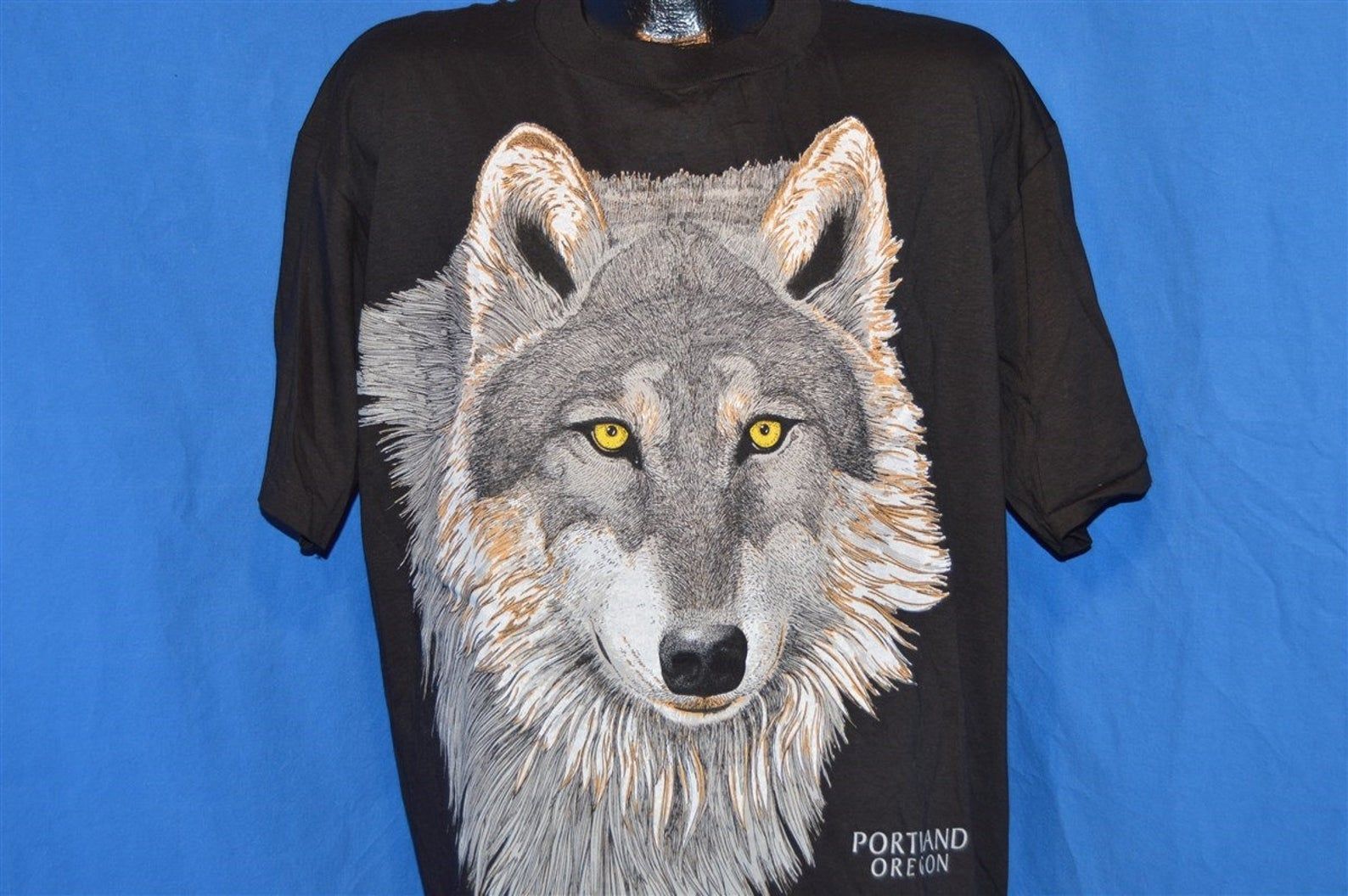 90S Portland Oregon Wolf Animal Black Baggy T-Shirt