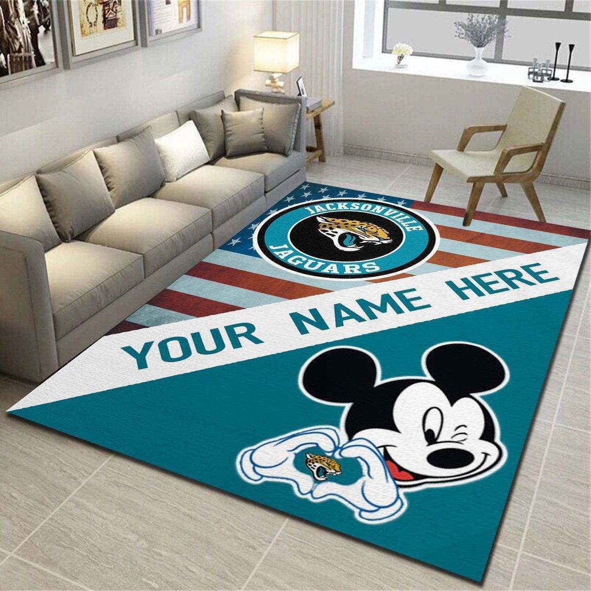 Jacksonville Jaguars & Mickey Personalized Area Rugs, Living Room Bedroom Carpet – Customized Floor Mat