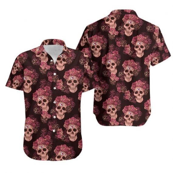 Gift For Husband Gift For Dad Kansas City Chiefs Mystery Skull And Flower Hawaiian Shirt Mh55