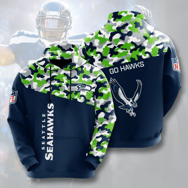 Seattle Seahawks Camo Go Hawks 50 Unisex 3D Hoodie Gift For Fans