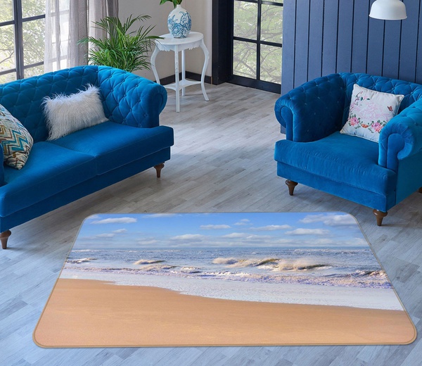 3D Blue Sea Waves Photo Area Rug Home Decor