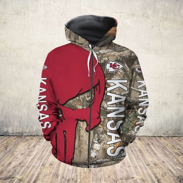 Kansas City Chiefs Punisher Skull Tree Camo 87 Unisex 3D Hoodie Gift For Fans