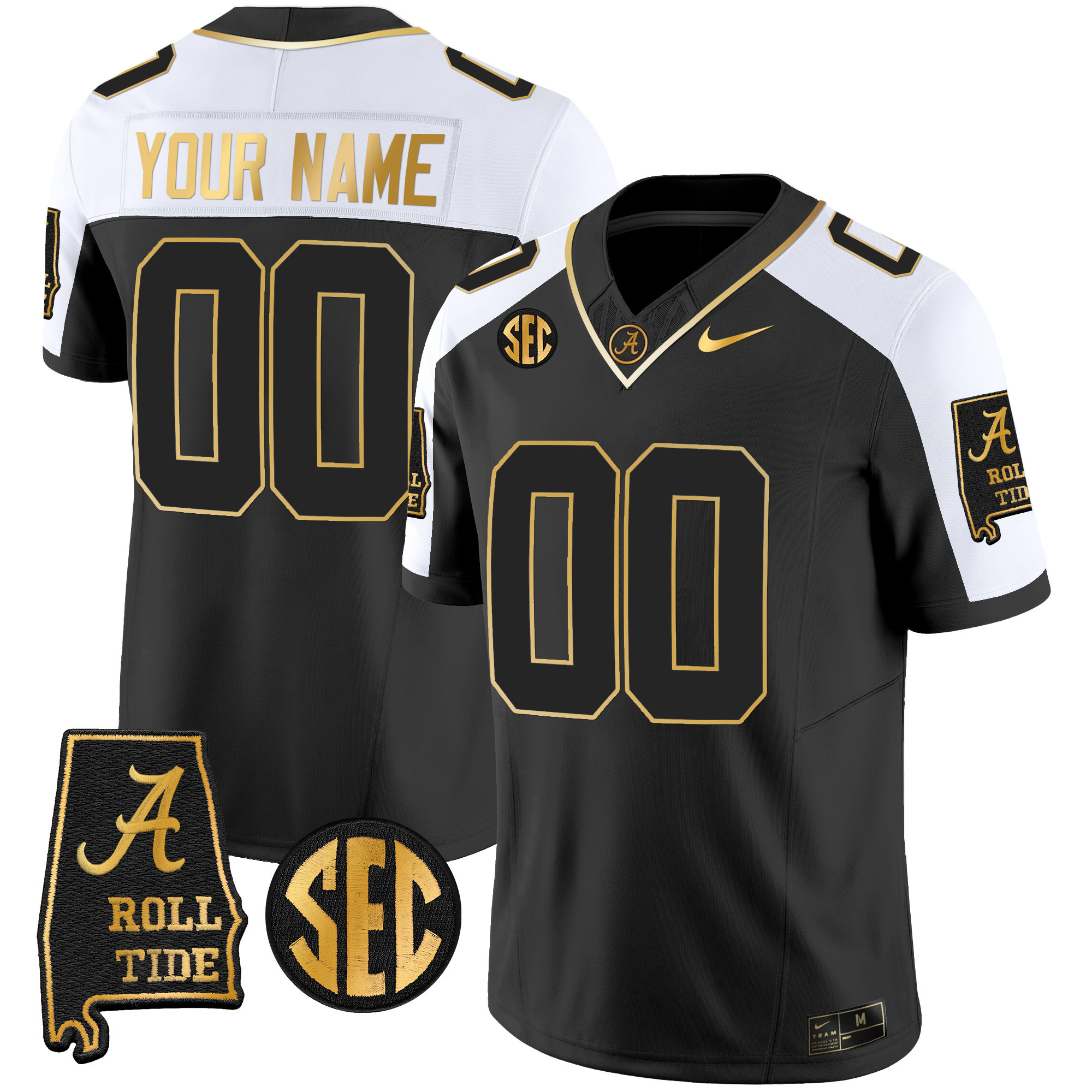 Alabama Crimson Tide Vapor Gold Custom Jersey V3 – Alabama Map – All Stitched