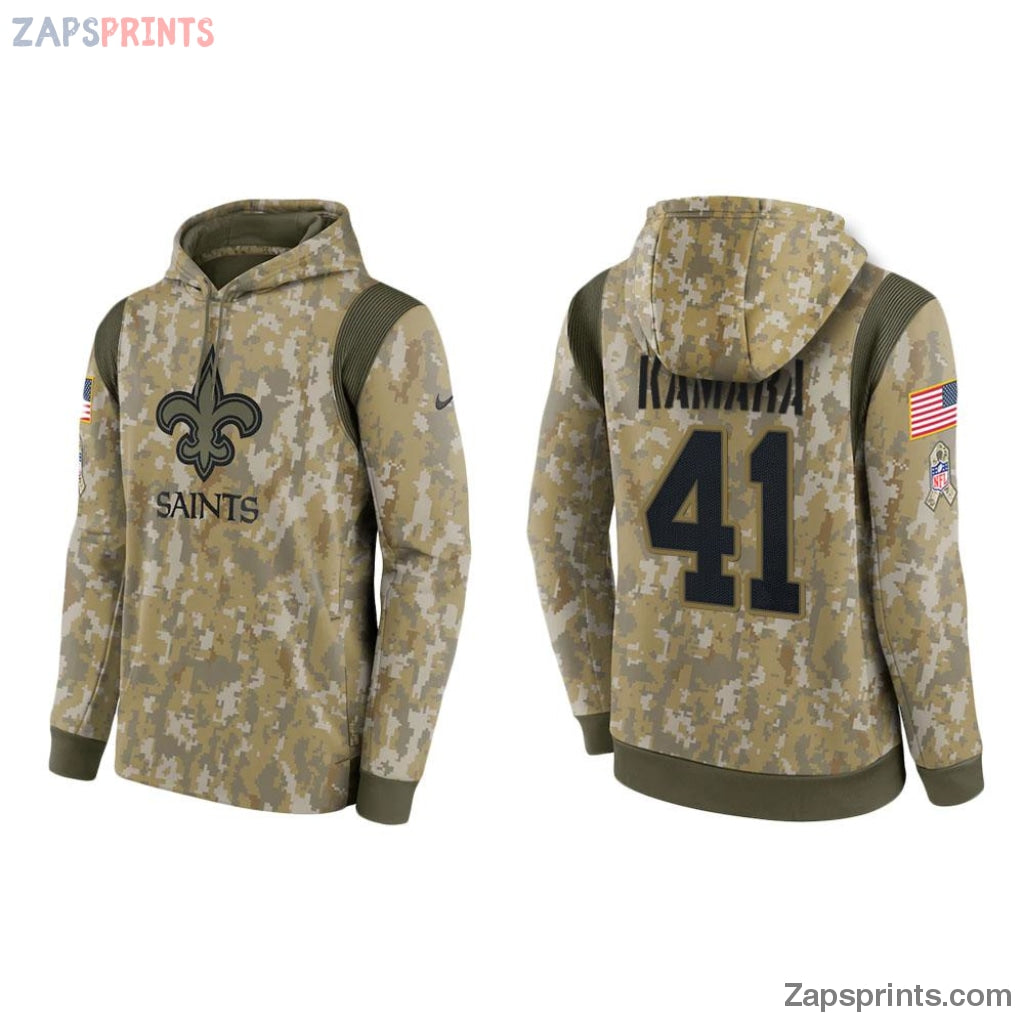 Alvin Kamara New Orleans Saints Camo 2021 Salute To Service Veterans Day Therma Pullover Hoodie