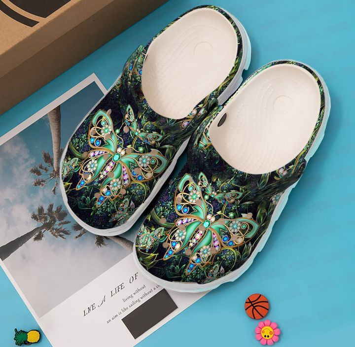 Butterfly Green Twinkle Butterflies Crocss Crocband Clog Comfortable For Mens Womens Classic Clog Water Shoes