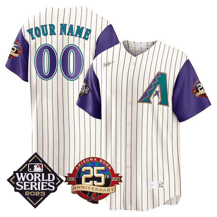 Arizona Diamondbacks 2023 World Series Patch Throwback Custom Jersey – All Stitched