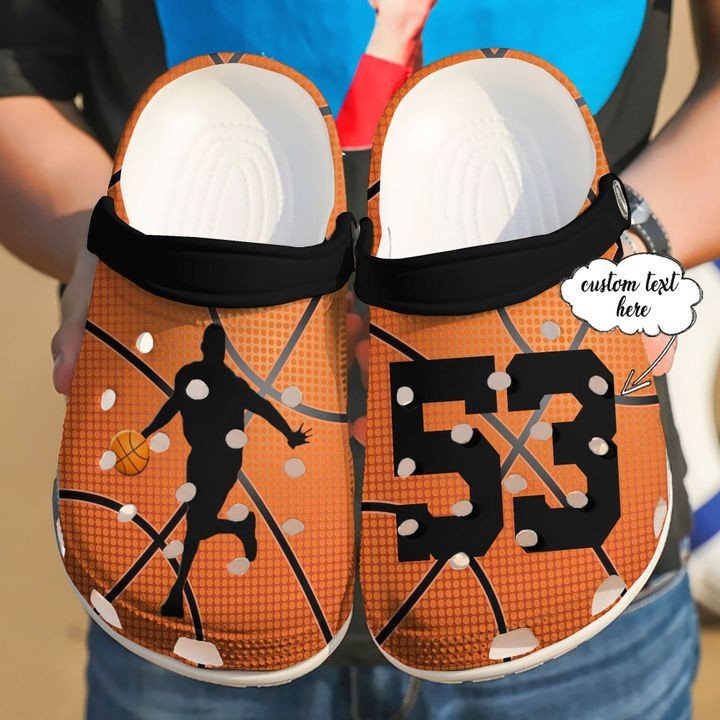 Custom Text Basketball Player Black Orange Clogs Shoes – Bigmeok