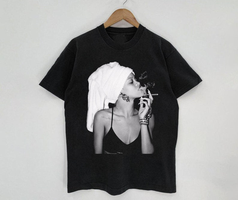 Black And White Singer Rihanna Shirt, Rihanna Bad Girl T-Shirt, Rihanna Unisex Black Shirt, Music Rnb Singer Rapper Shirt, Gift For Fans