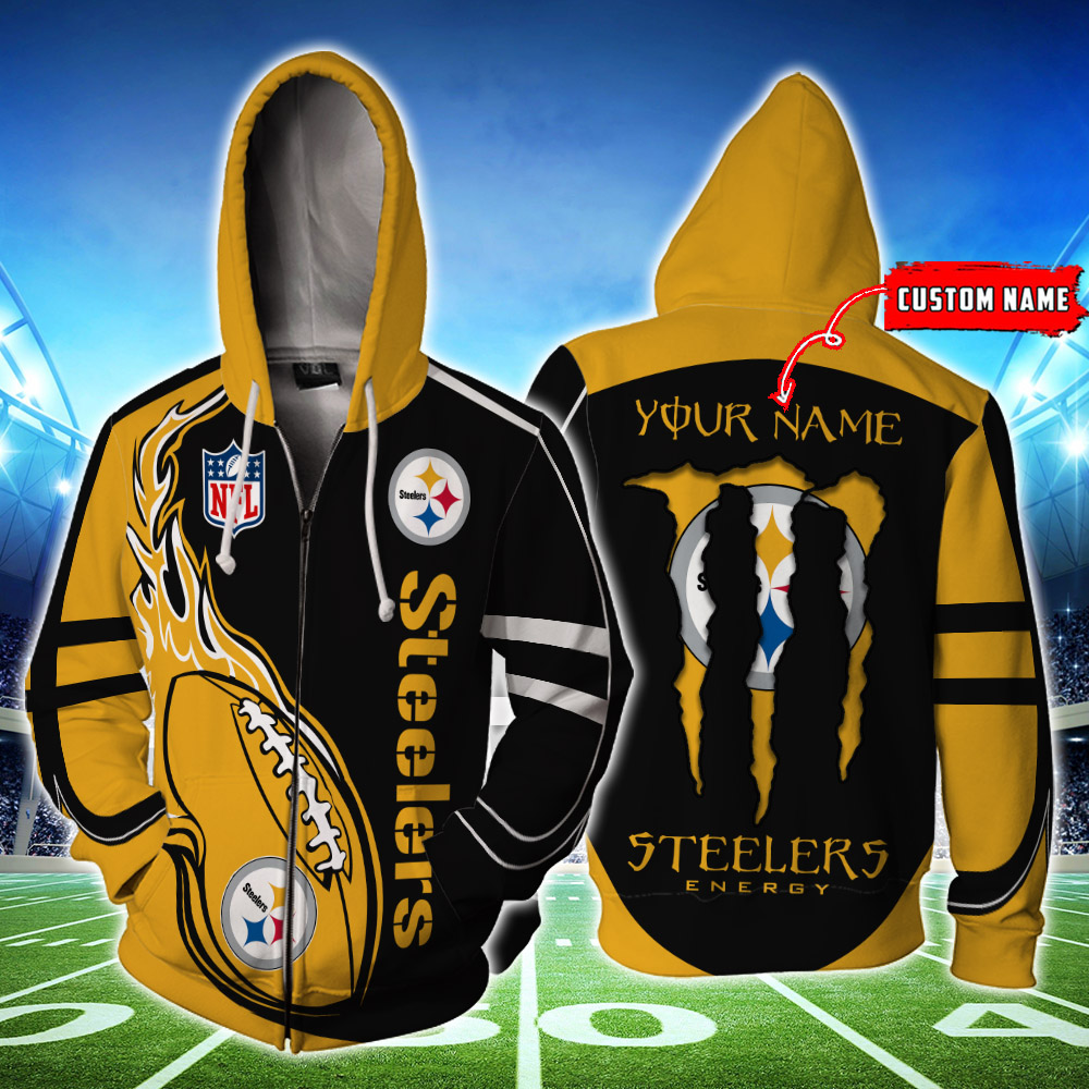 Pittsburgh Steelers Custom Name Zipperhoodie 3D Ds001