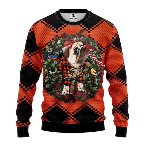 Anaheim Ducks Pug Dog Christmas Gift For Fan Ugly Wool Sweater Christmas