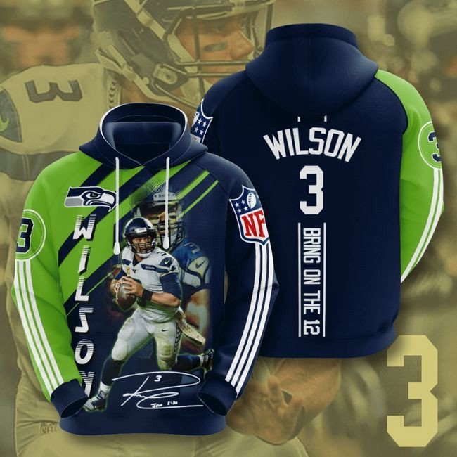 Seattle Seahawks 3 Russell Wilson 34 Unisex 3D Hoodie Gift For Fans