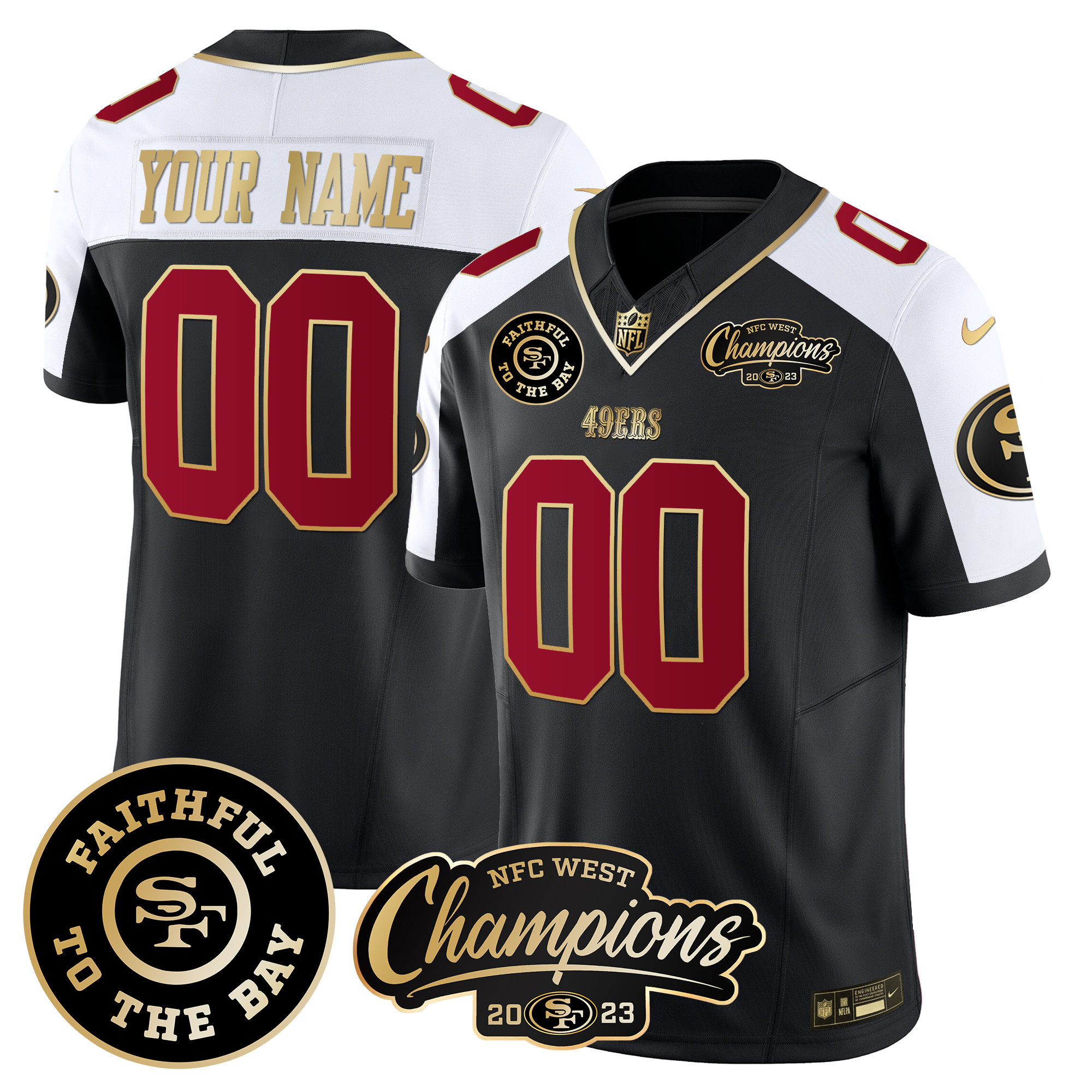 49Ers Faithful & 2023 Nfc West Champions Patch Vapor Custom Jersey – All Stitched