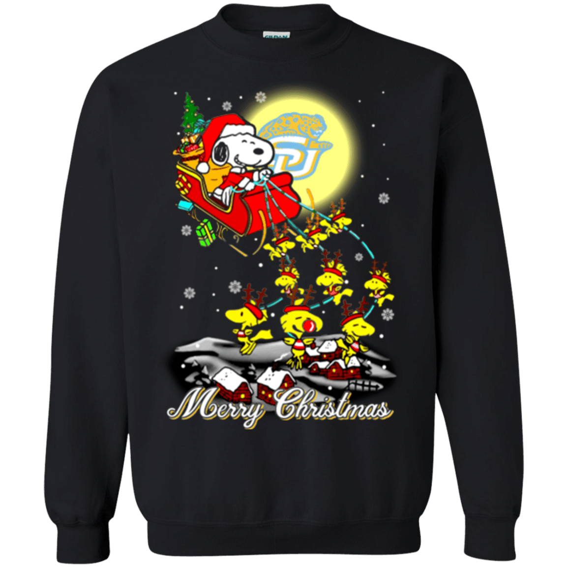 Remarkable Southern University Jaguars Ugly Christmas Sweater 2023S Santa Claus With Sleigh And Snoopy Sweatshirts