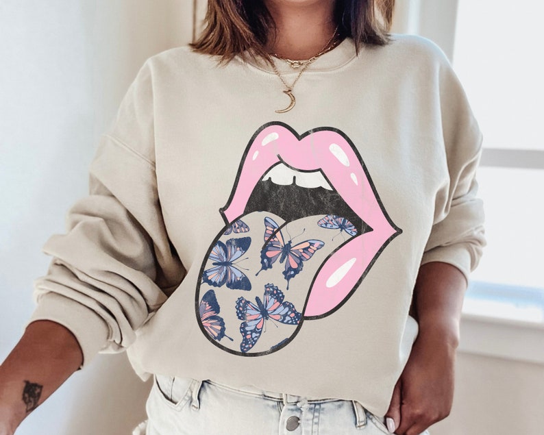 Butterfly Tongue Out Rolling Stone Rock And Roll Inspired, Personalized Gift, Custom Design Graphic Unisex Heavy Blend Crewneck Sweatshirt