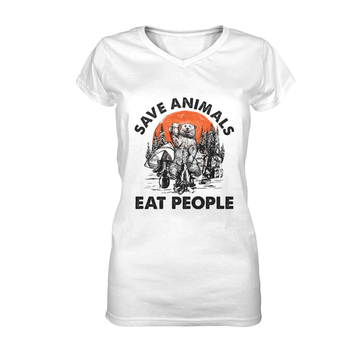 Save Animal Eat People Bear Camping Ez02 0309 Women V-Neck T-Shirt