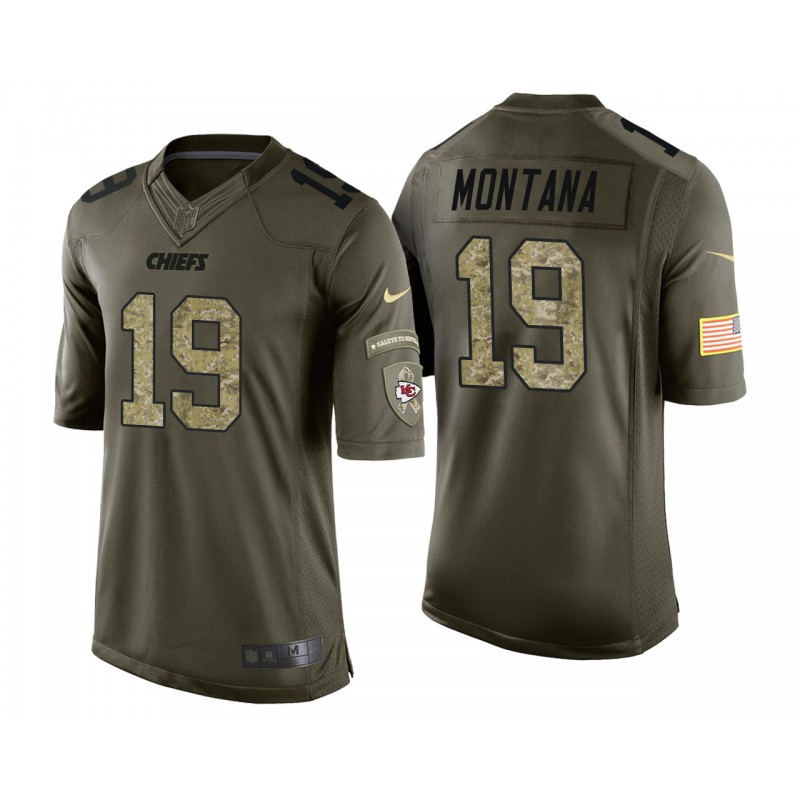 Joe Montana Kansas City Chiefs Green Camo Salute To Service Jersey – All Stitched, Embroidery