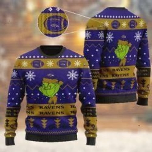 Baltimore Ravens American Nfl Football Team Logo Cute Grinch Ugly Christmas Sweater, All Over Print Sweatshirt