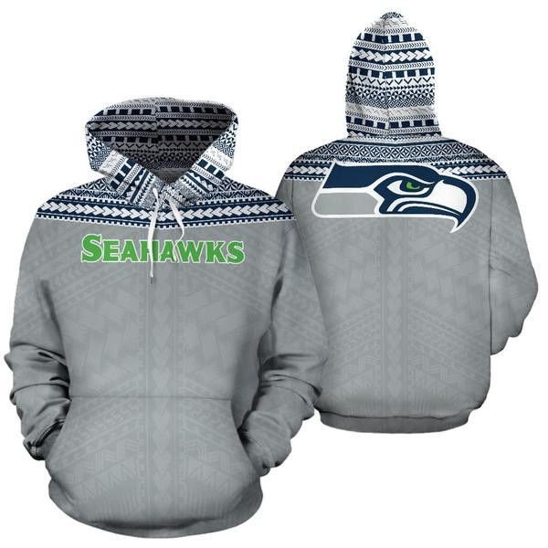 Seattle Seahawks Maori Tattoo Gray 56 Unisex 3D Hoodie Gift For Fans