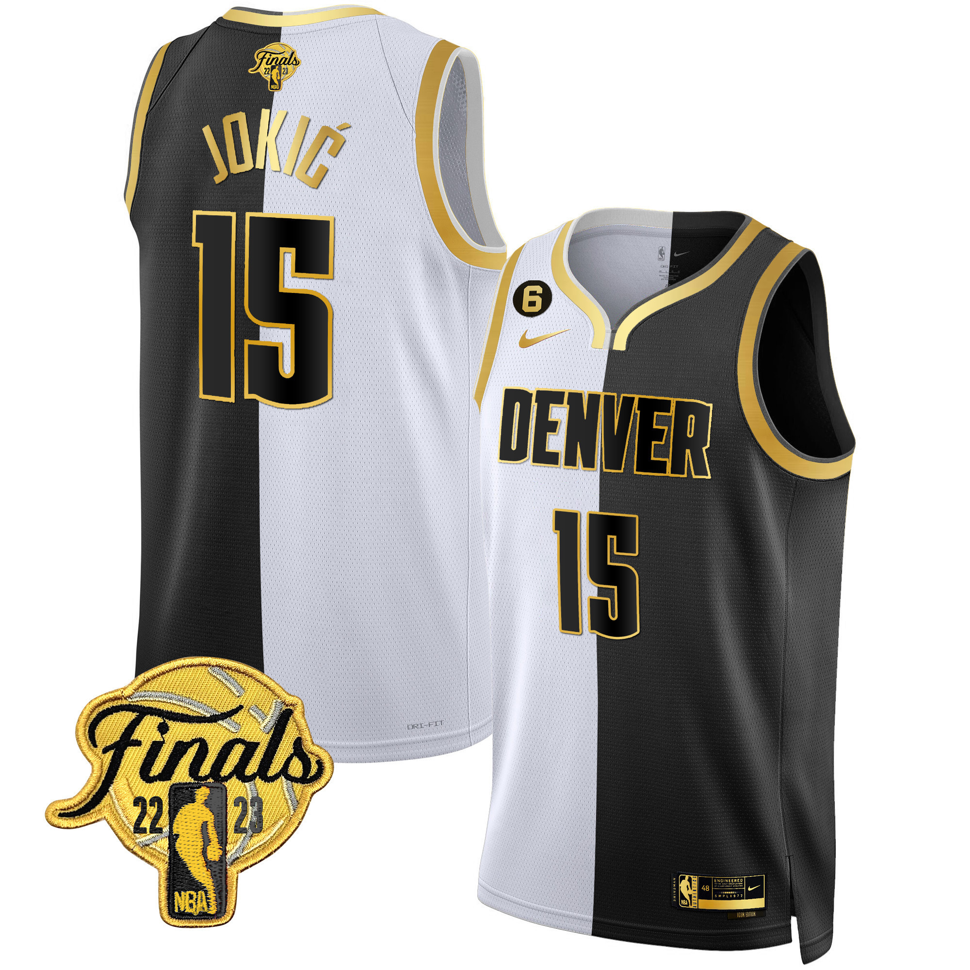 Men’S Denver Nuggets 2023 Finals Patch Black & White Gold Jersey – All Stitched