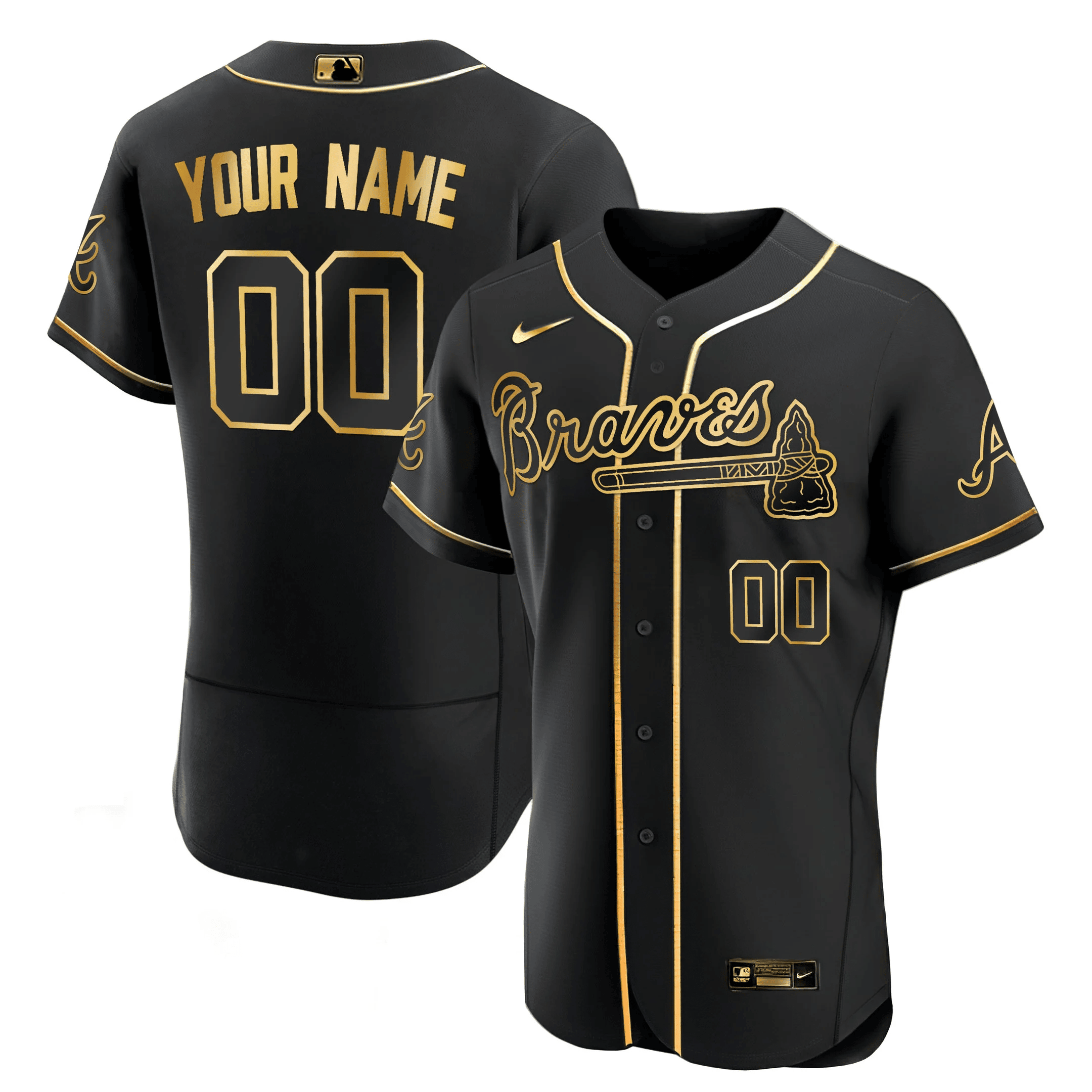 Atlanta Braves Black Gold & White Gold Custom Jersey – All Stitched