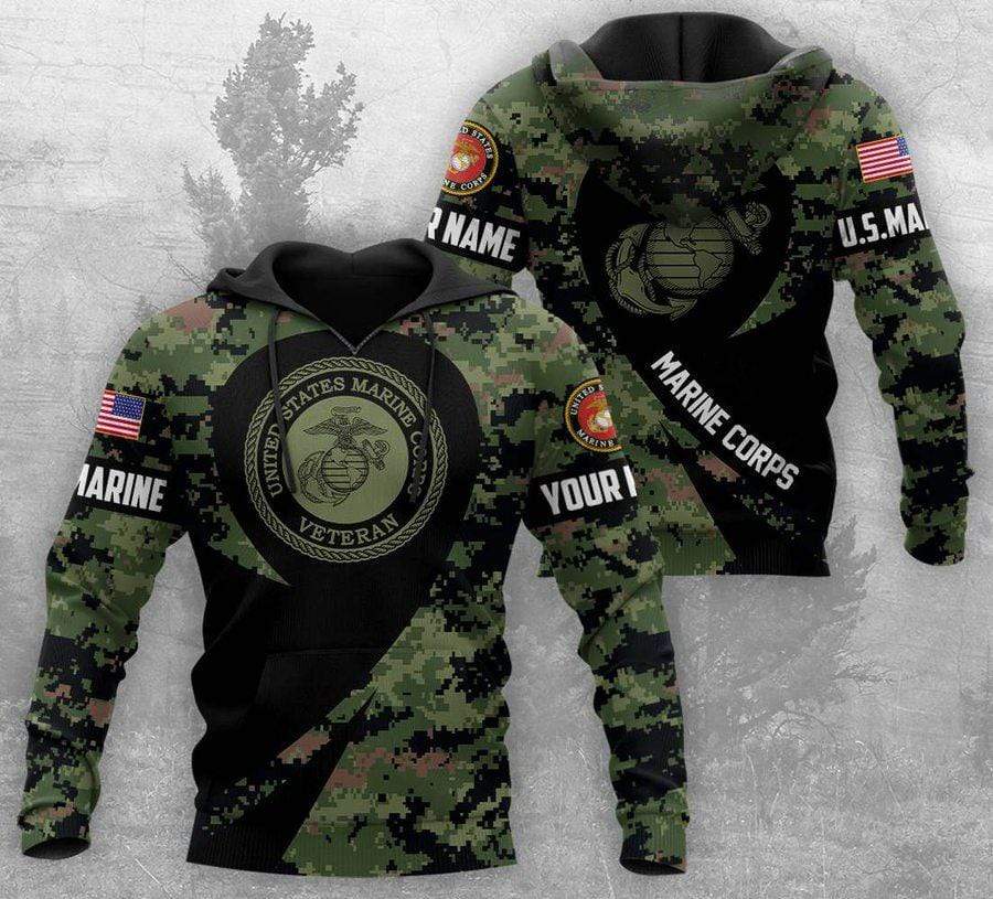 U.S Marine Green Camo Custom Name Hoodie 3D