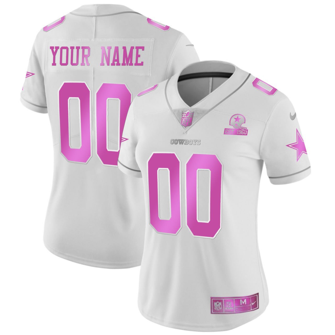 Women’S Dallas Cowboys Pink Custom Jersey – All Stitched