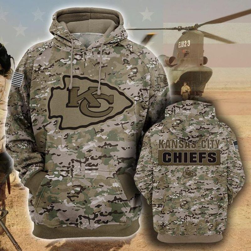 Kansas City Chiefs Camouflage Veteran 3D Cotton T-Shirt Hoodie