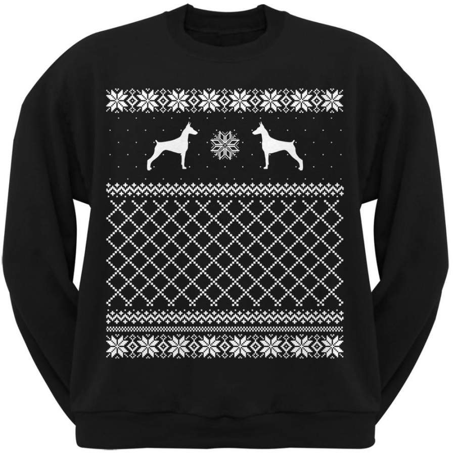 Doberman Pinscher Black Adult Ugly Christmas Sweater Crew Neck Sweatshirt