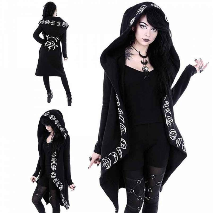 2019 Halloween Costume Women’S Fashion Gothic Punk Hoodie Women’S Women’S Jacket Jacket Cardigan Moon Print Long Sweater Long Section