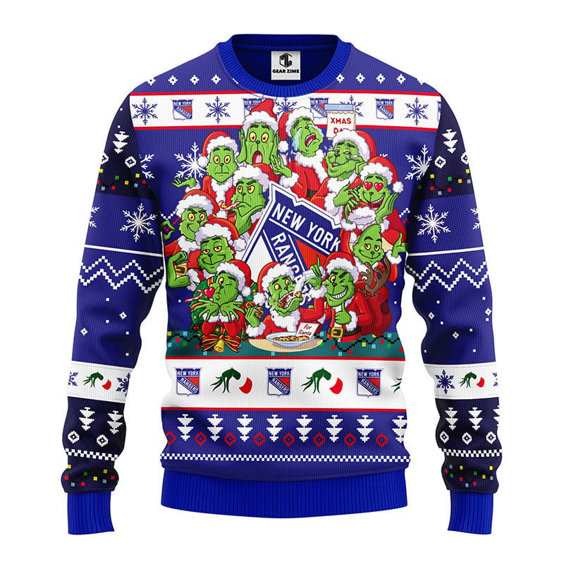 New York Rangers 12 Grinch Xmas Day Ugly Christmas Sweater