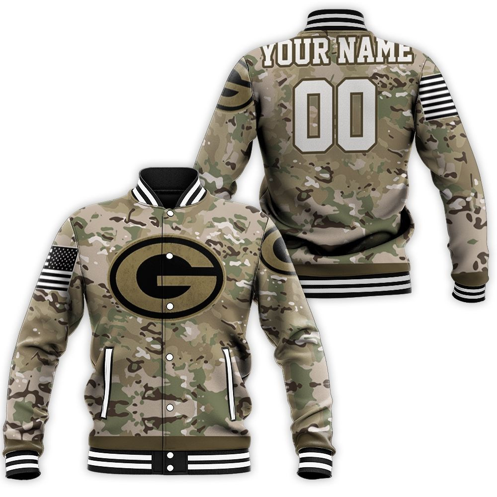 Personalized Green Bay Packers Camouflage Veteran 3D Baseball Jacket