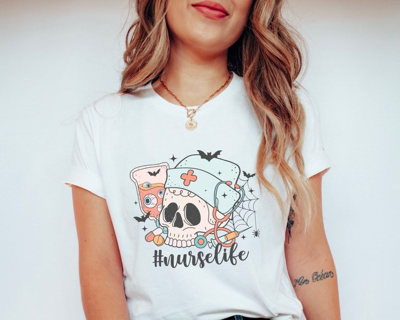 Heart of Nursing Nurse Halloween Skull Shirt - Nurselife T-Shirt, Nurse Halloween Shirt, Nurse Shirt Halloween, Krankenschwester Halloween Shirt, Pflegerin