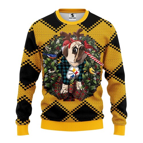 Pittsburgh Steelers Pug Dog Christmas Gift For Fan Ugly Wool Sweater Christmas