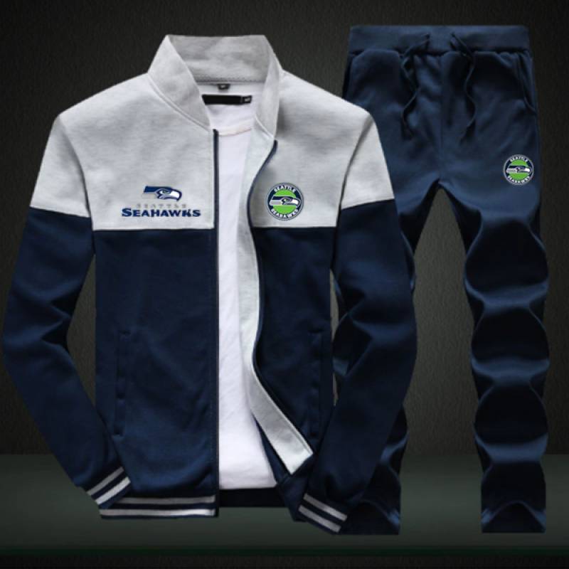 Seattle Seahawks Sweatshirt +Sweatpants Mens Clothing 2 Pieces Sets Slim Tracksuit