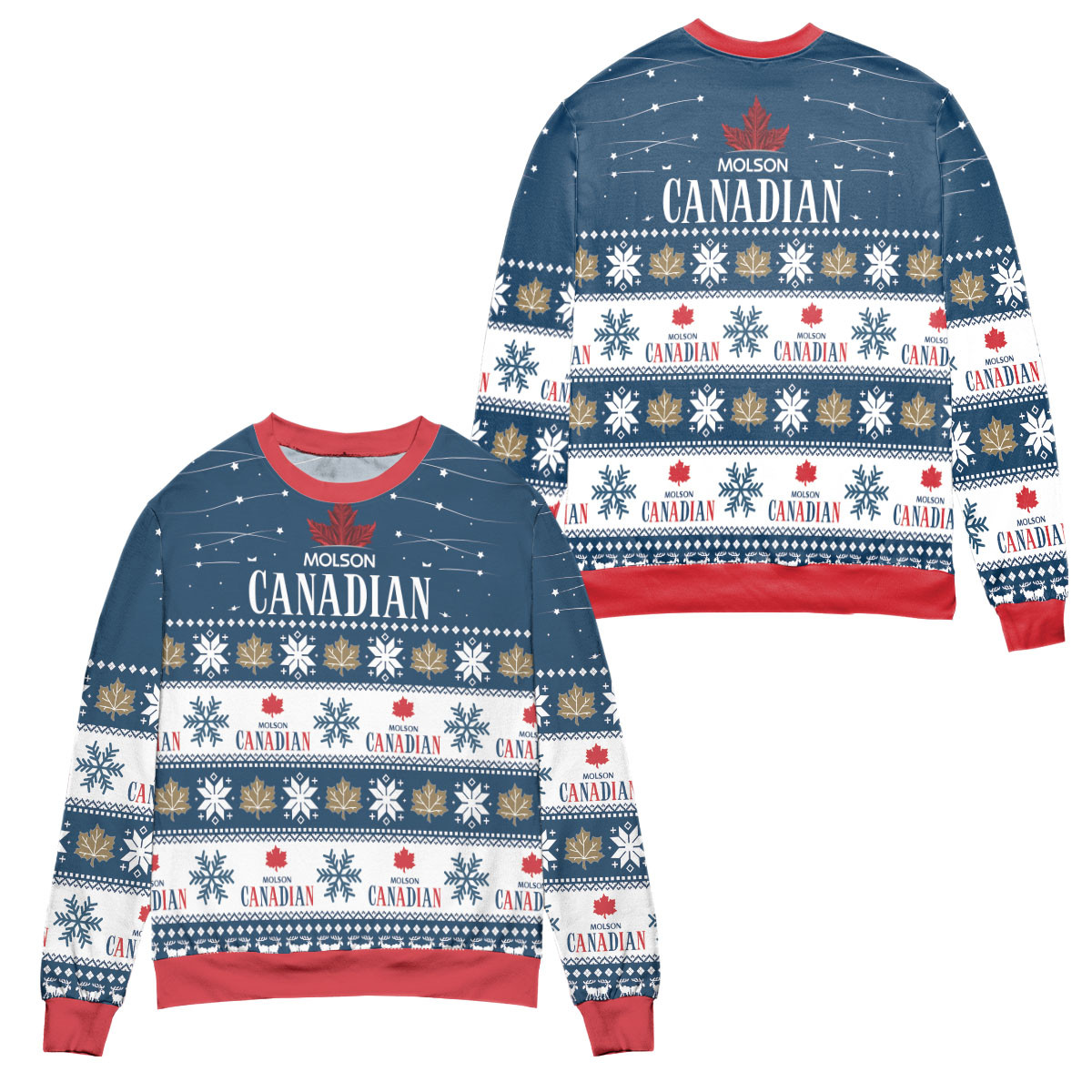 Molson Canadian Beer Snowflake Pattern Ugly Christmas Sweater – All Over Print 3D Sweater – Blue