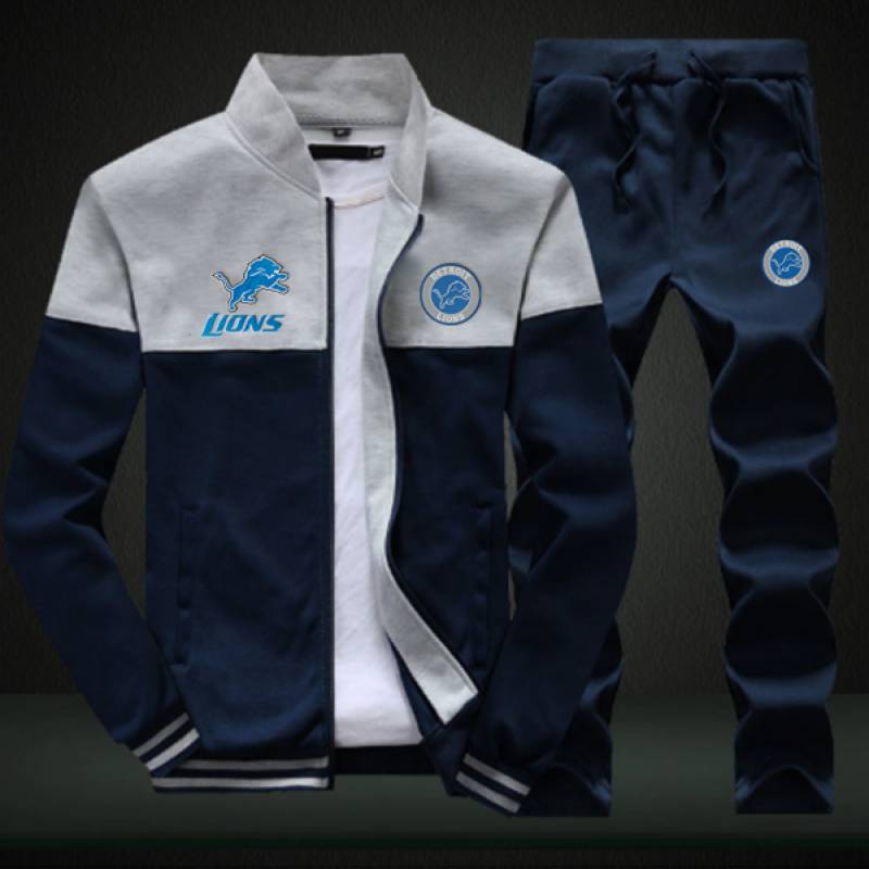 Detroit Lions Sweatshirt +Sweatpants Mens Clothing 2 Pieces Sets Slim Tracksuit