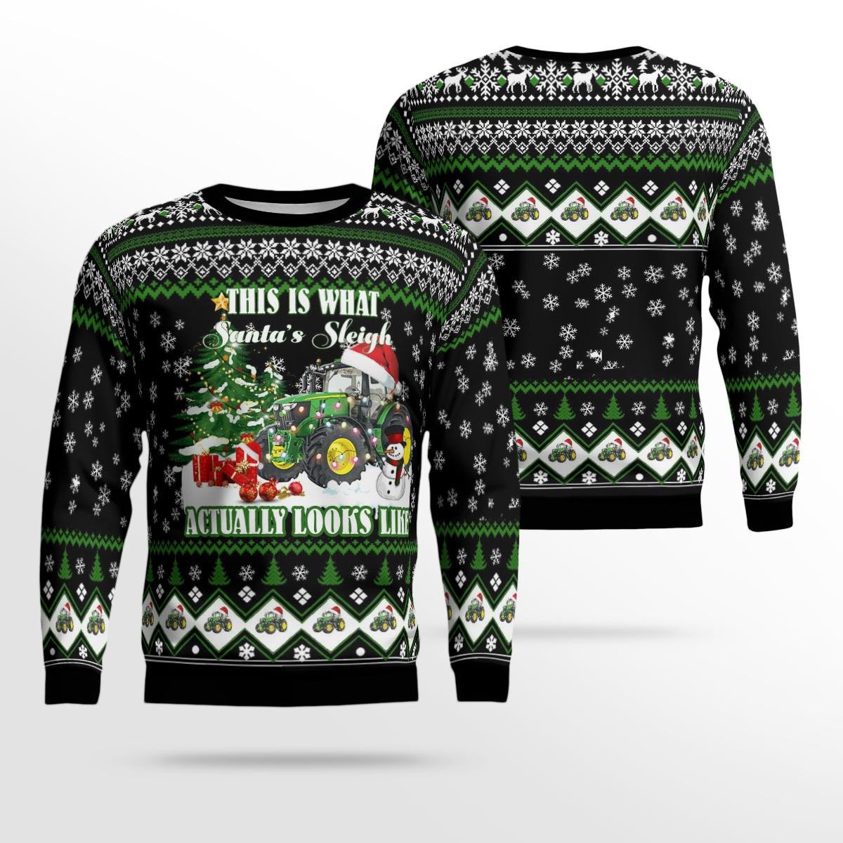 Green Tractor Christmas All Over Print Ugly Christmas Sweater, Tractor Christmas Gift