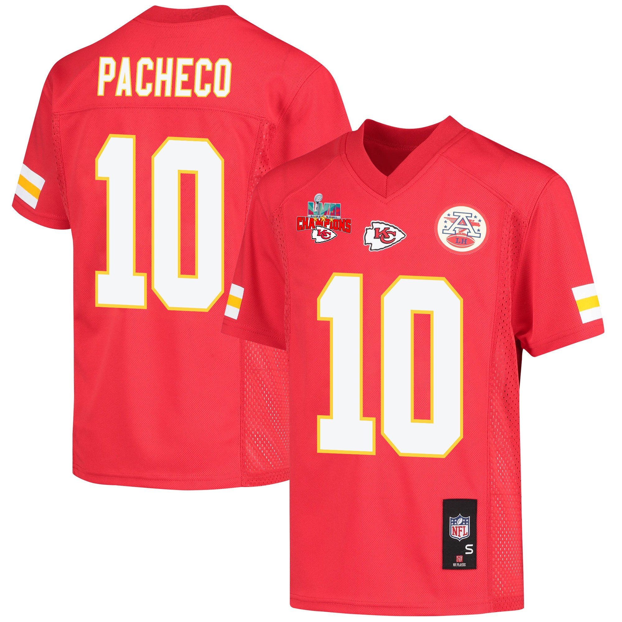 Isiah Pacheco 10 Kansas City Chiefs Super Bowl Lvii Champions 3 Stars Youth Game Jersey – Red