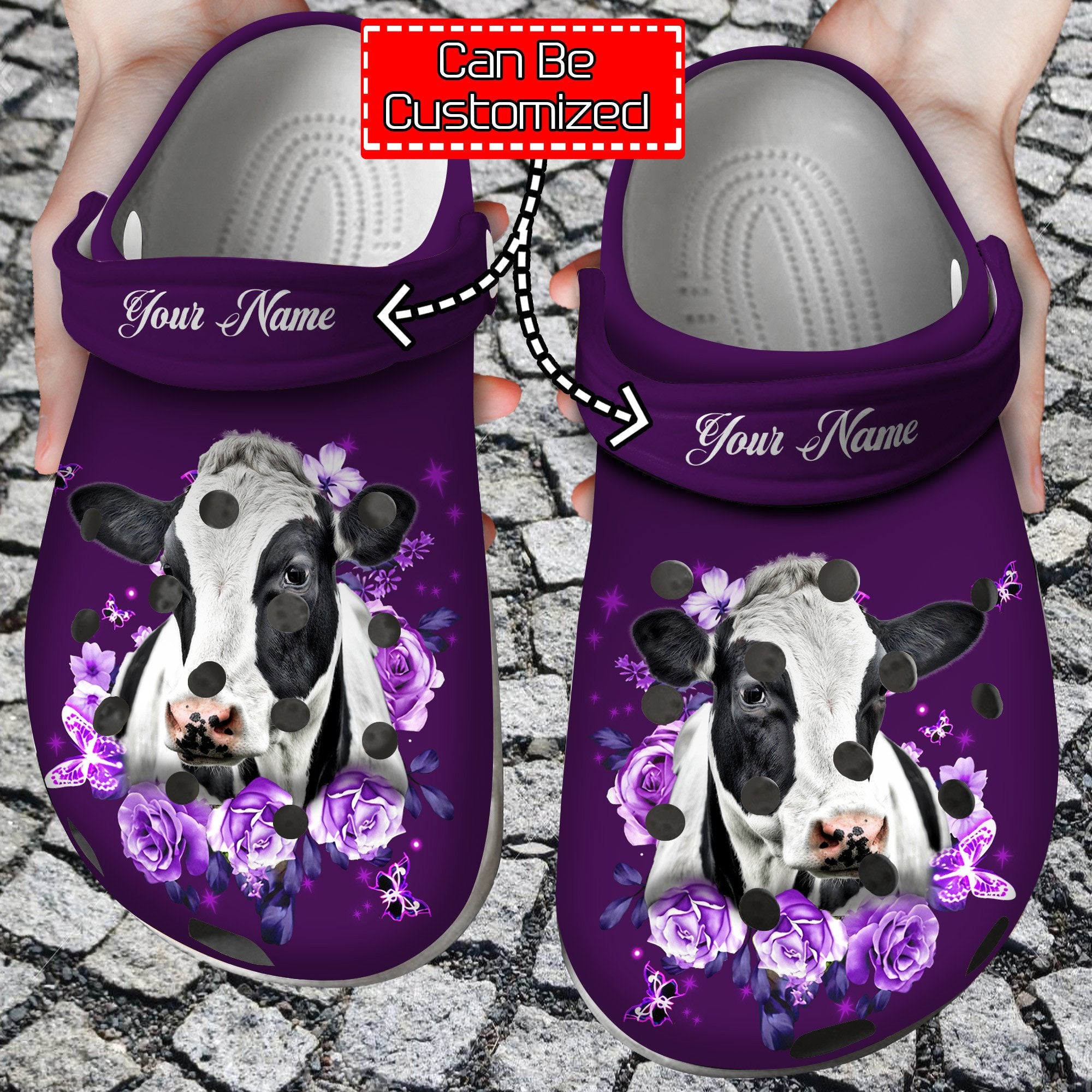 Cow Crocs – Purple Roses And Cow Clogs Shoes