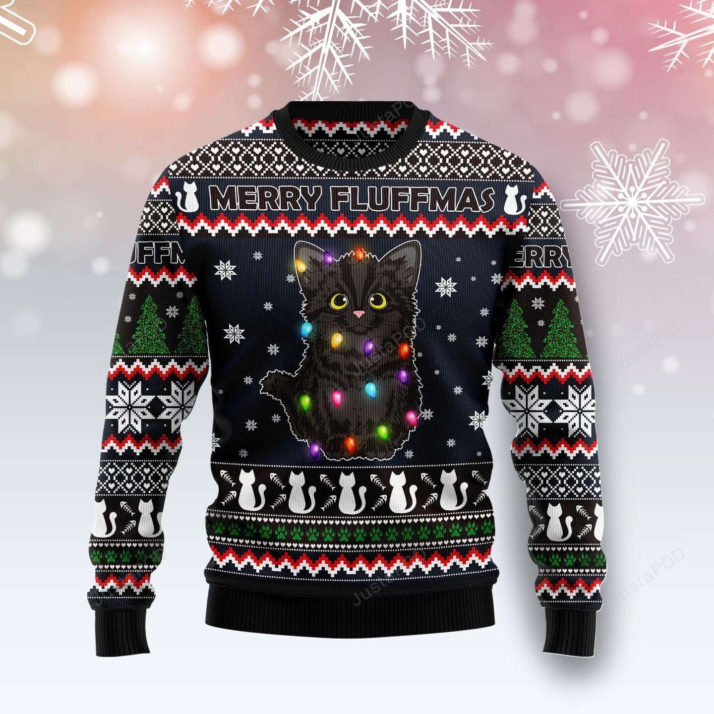 Christmas Sweater Black Cat
 Black Cat Fluffmas Ugly Christmas Sweater Black Cat Fluffmas 3D All