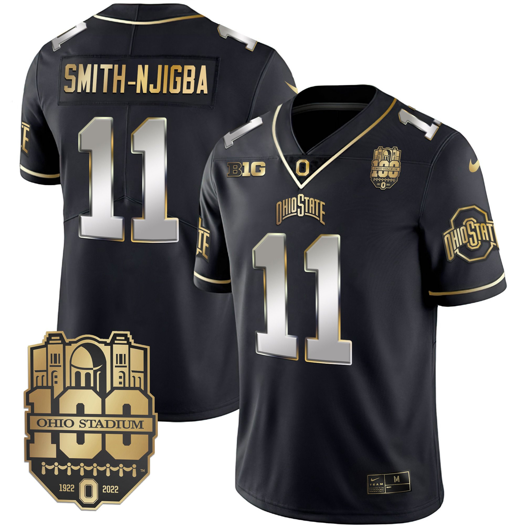 Ohio State Buckeyes 100Th Anniversary Black Gold Jersey – All Stitched