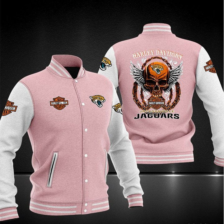 Jacksonville Jaguars Pink Skull Baseball Jacket V2