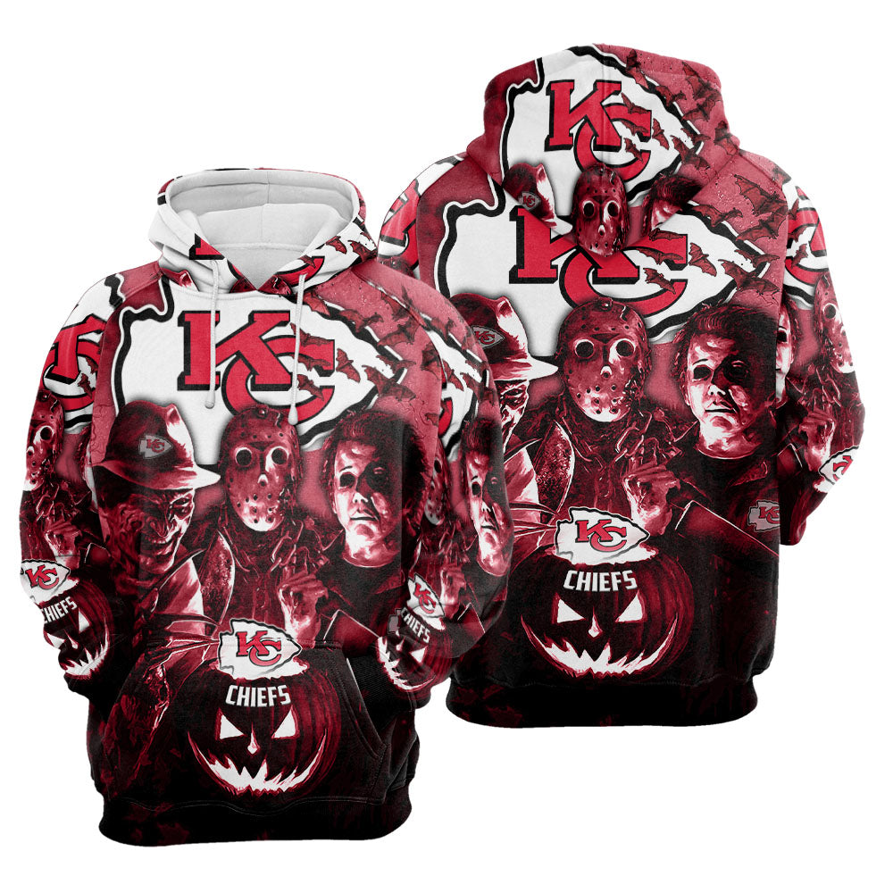 Kansas City Chiefs Hoodies 3D Halloween Horror Night Sweatshirt Pullov