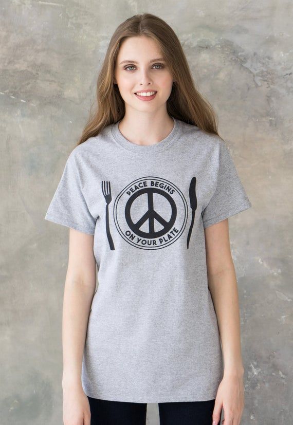 Vegan T Shirt Peace Plate Liberation Af Animal Rights Compassion Climate Change Planet Ethical Herbivore Peace Sign Womens Mens Printed Tee