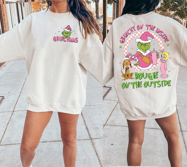 Merry Grinchmas Double Sided Crewneck Sweatshirt, Grinch Hoodie Sweater, Adult T Shirt,Youth Tee,Toddler Tshirt, Funny Grinch Sweater